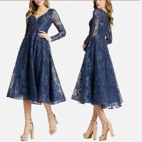 MAC DUGGAL 20286 EMBELLISHED PLUNGE NECK ILLUSIONS LONG SLEEVE MIDNIGHT DRESS 12 - Picture 5 of 5